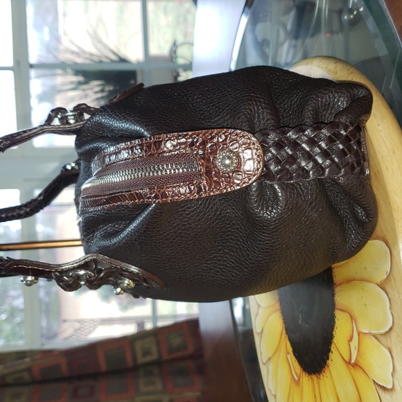 FF 💘🖤💘 BRIGHTON HOBO VINTAGE PEBBLED & CROC LEATHER SHOULDER PURSE BAG - Picture 5 of 14